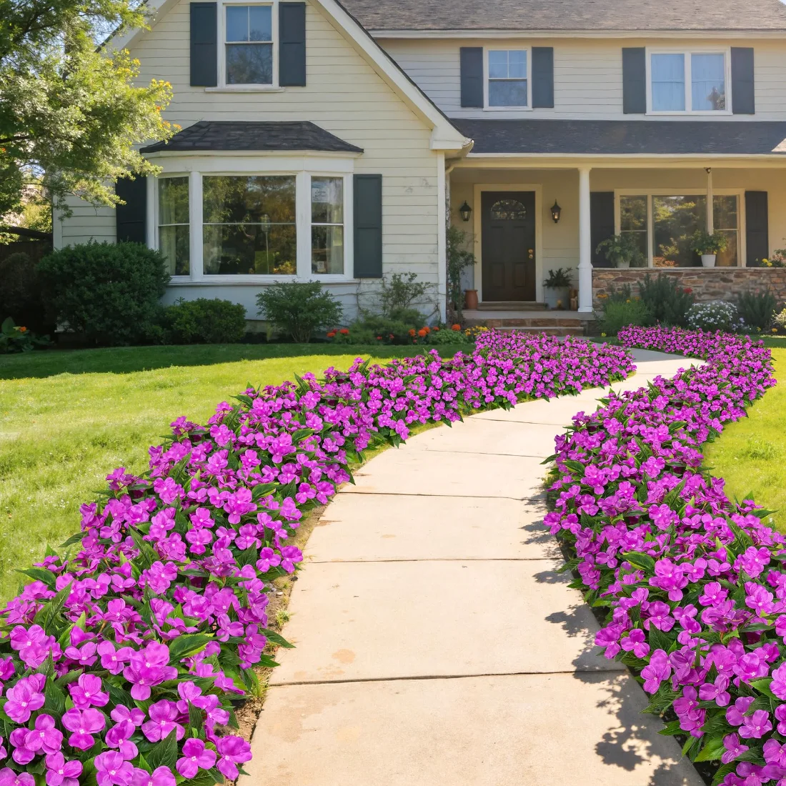 Bassion Artificial impatiens, 6 bundles in Purple, view 5
