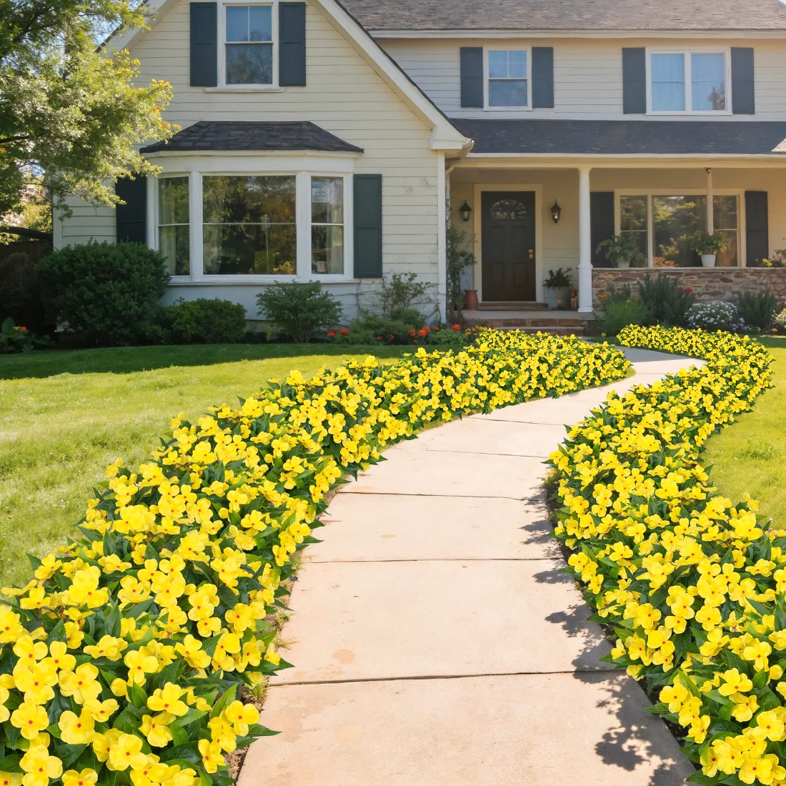 Bassion Artificial impatiens, 6 bundles in Yellow, view 5