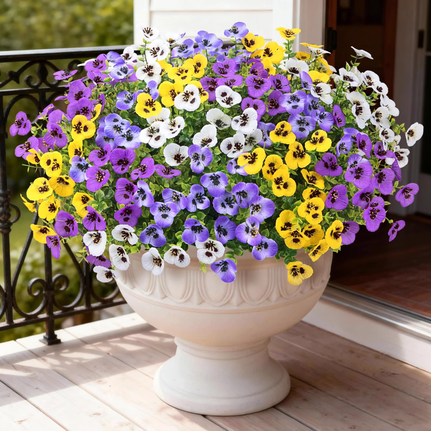 Bassion Artificial pansies, 16 bundles in Purple, White, Yellow and Fuchsia
