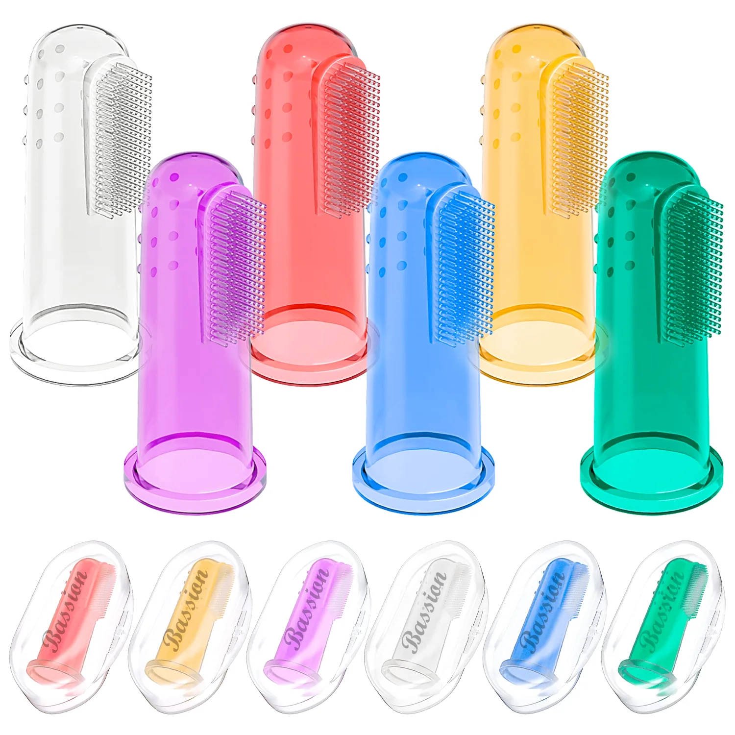 Bassion Baby finger toothbrush set, 6 pack in Clear