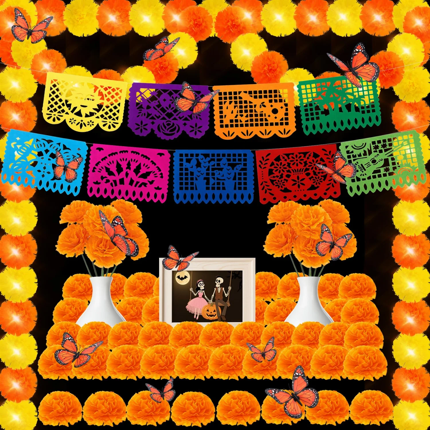 Bassion Day of the Dead marigold set, 85 pieces in Orange and Yellow