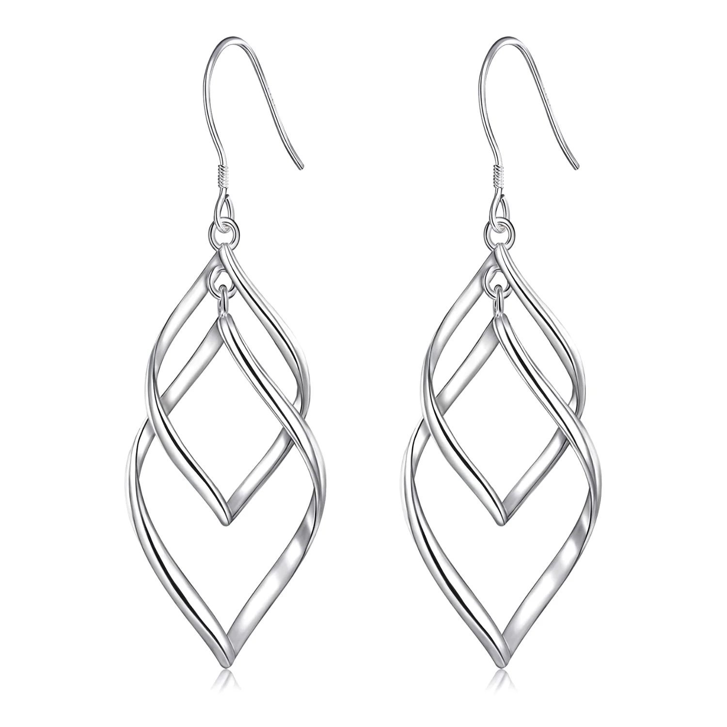 Bassion Double linear drop earrings in Gloss Silver