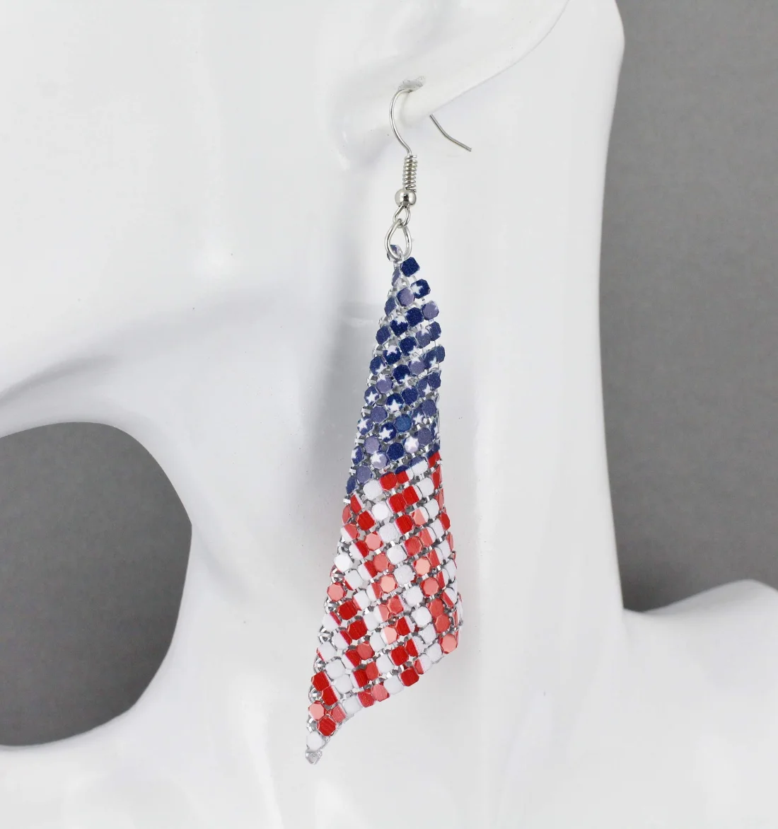 Bassion Stars and Stripes drop earrings in Red, White, Blue and Silver, view 2