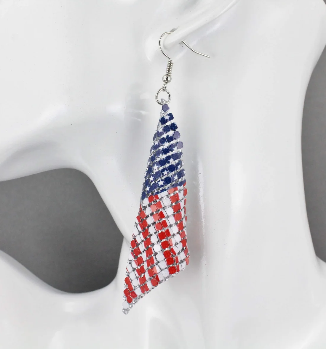 Bassion Stars and Stripes drop earrings in Red, White, Blue and Silver, view 3