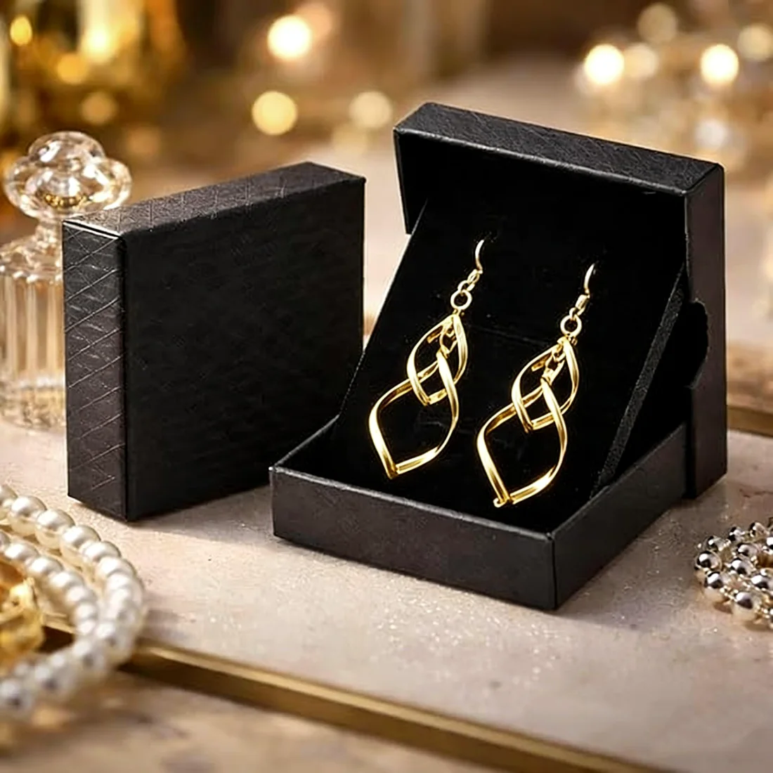 Bassion Double linear drop earrings in Sterling Silver and Gold, view 3