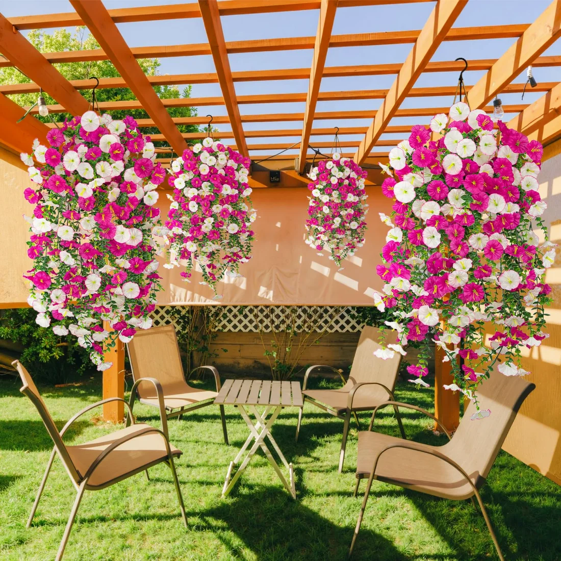 Bassion Hanging petunia bouquets, 2 pack in Fuchsia and Light Pink, view 2