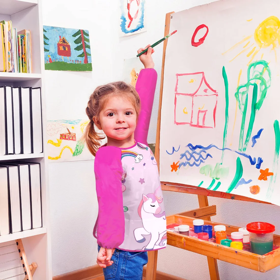 Bassion Kids art smocks in Multicolor Blue Pink, 2-pack, view 2