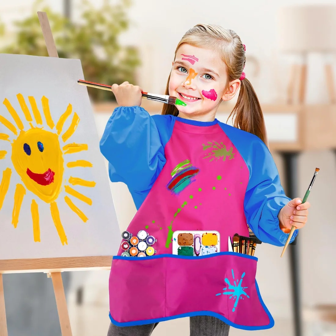 Bassion Kids art smocks in Pink Red, 2-pack, view 2