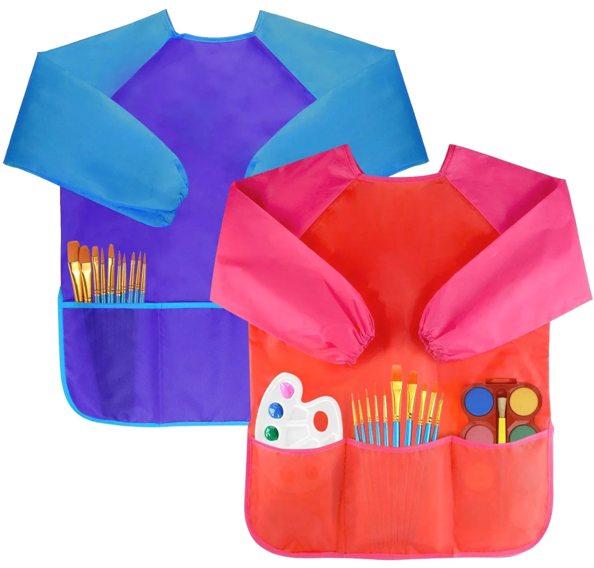 Bassion Kids art smocks in Red Purple, 2-pack