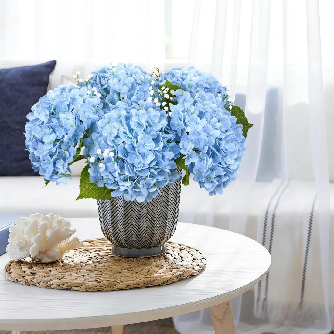 Bassion Real-touch hydrangeas, 4 stems in Blue, view 2