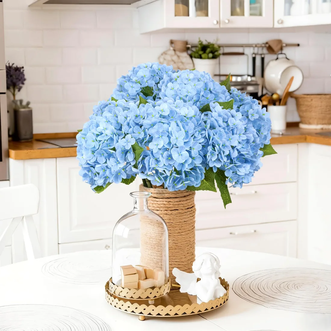 Bassion Real-touch hydrangeas, 4 stems in Blue, view 3