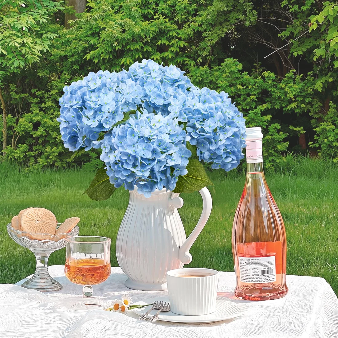 Bassion Real-touch hydrangeas, 4 stems in Blue, view 5