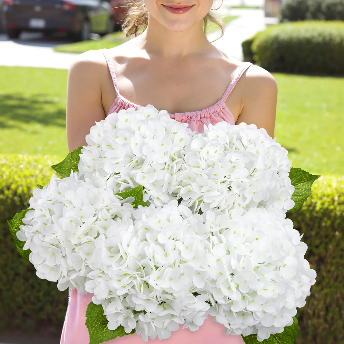Bassion Real-touch hydrangeas, 4 stems in White, view 4