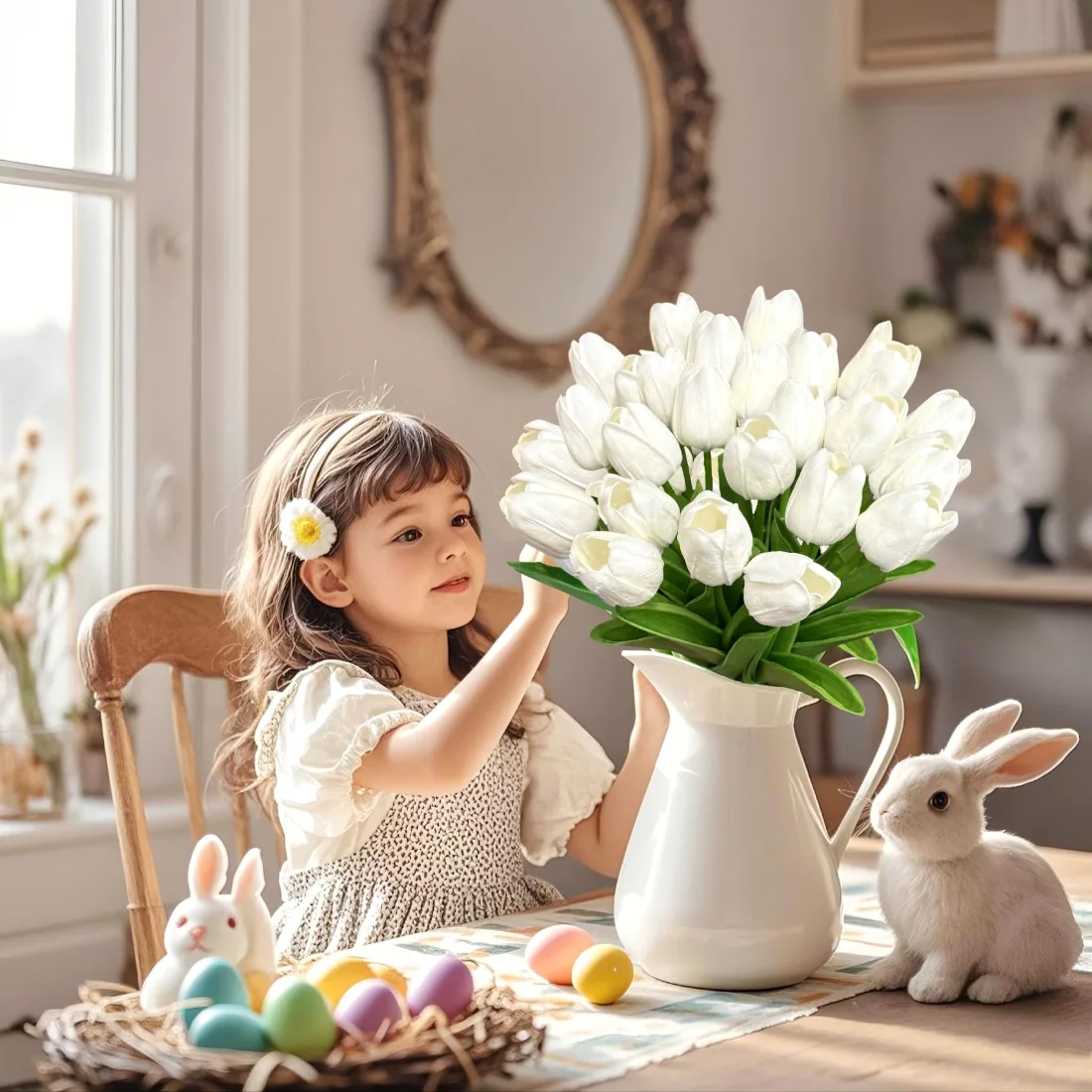Bassion Real-touch tulips, 30 stems in White, view 5