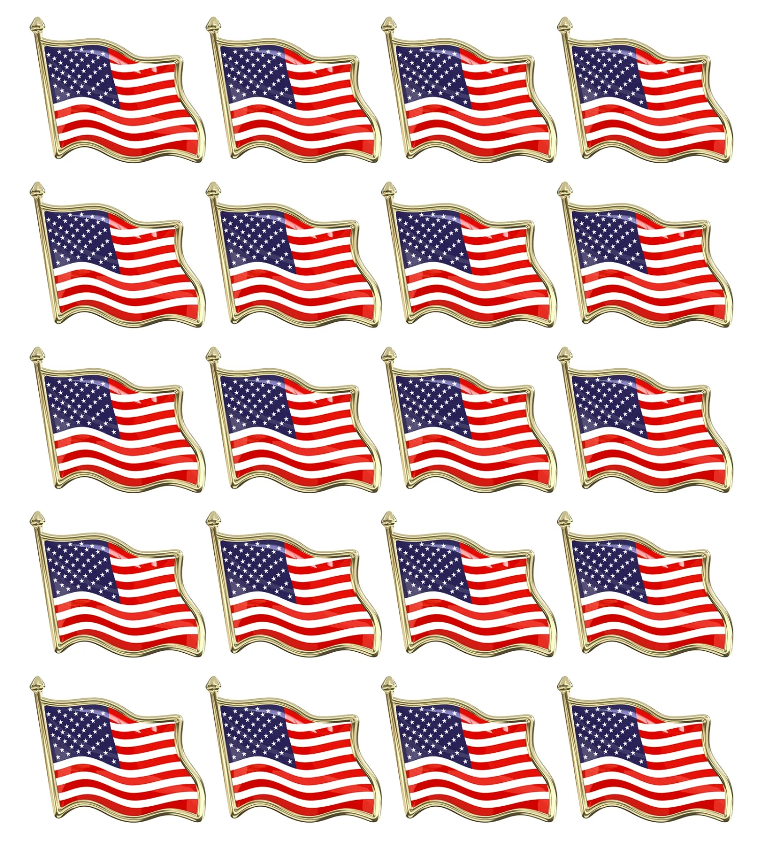 Bassion American flag lapel pins, 20 pack in Red