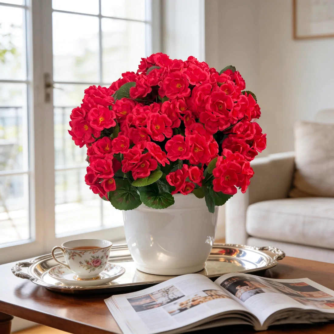 Bassion Fake geraniums, 6 pack in Red, view 4