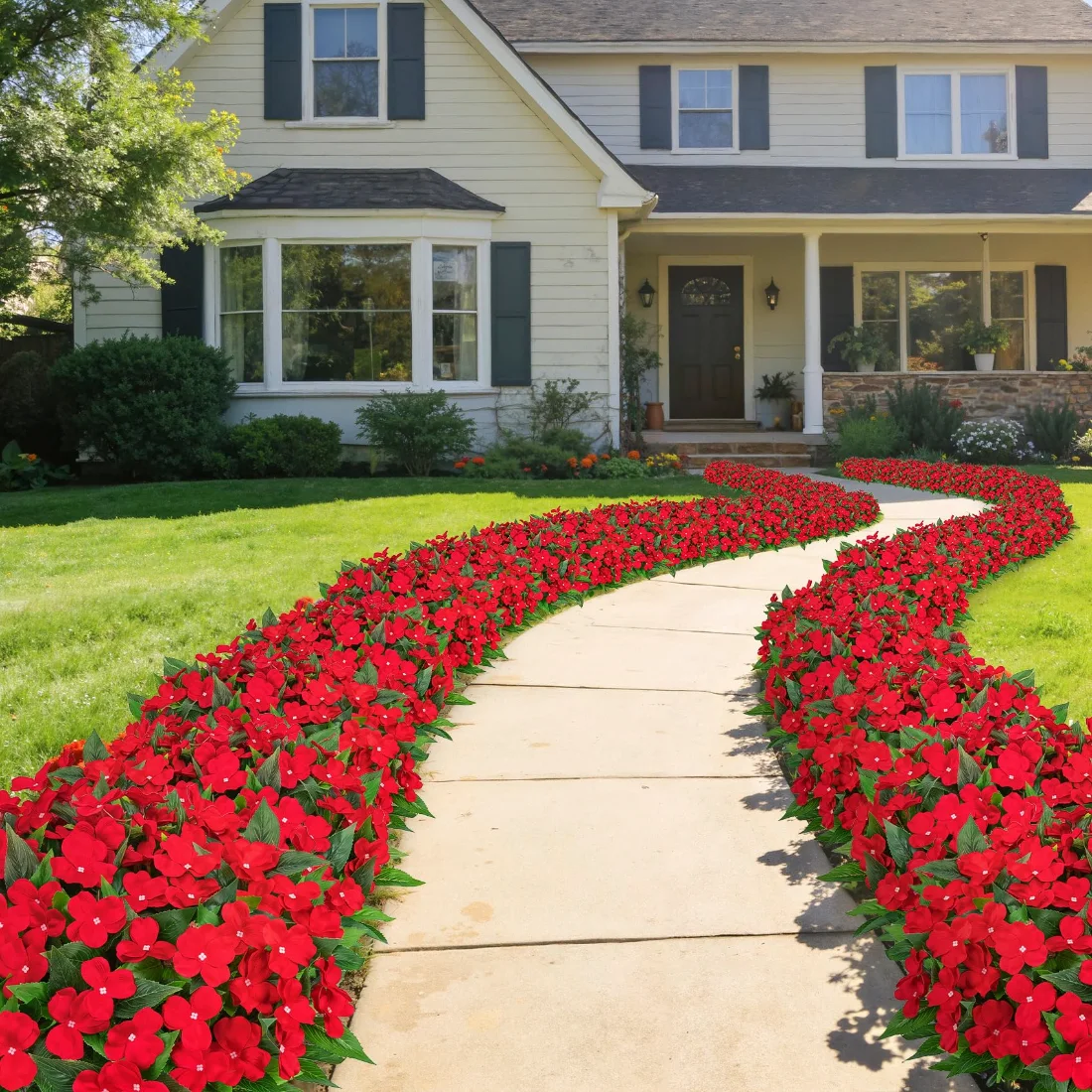 Bassion Artificial impatiens, 6 bundles in Red, view 5