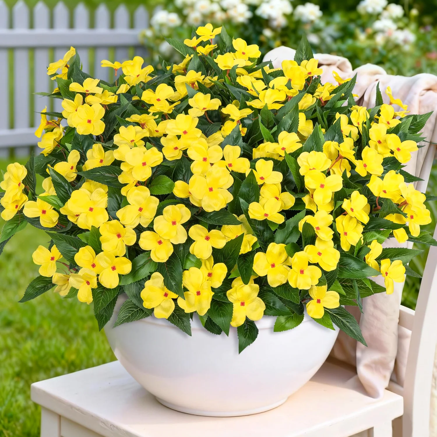 Bassion Artificial impatiens, 6 bundles in Yellow