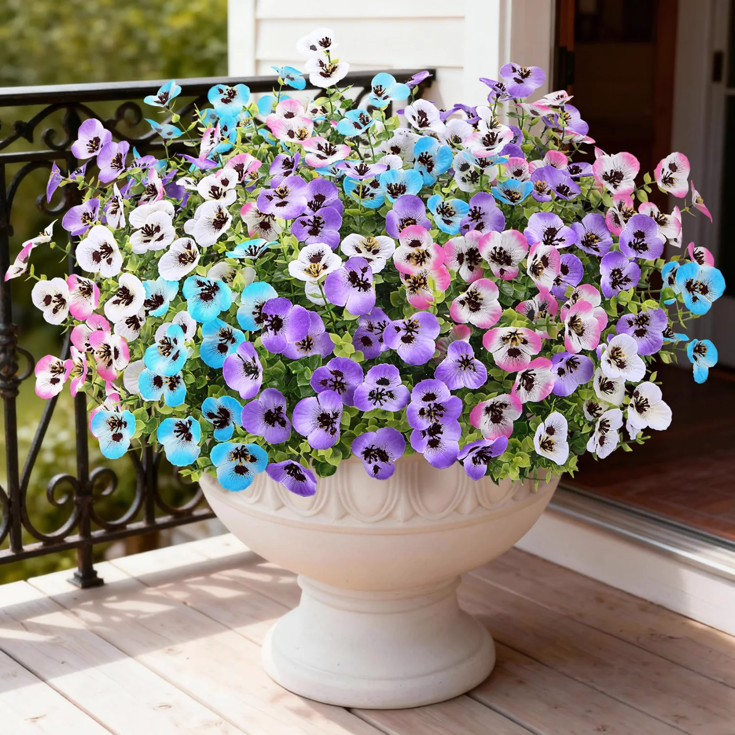Bassion Artificial pansies, 16 bundles in Purple, White, Blue and Pink