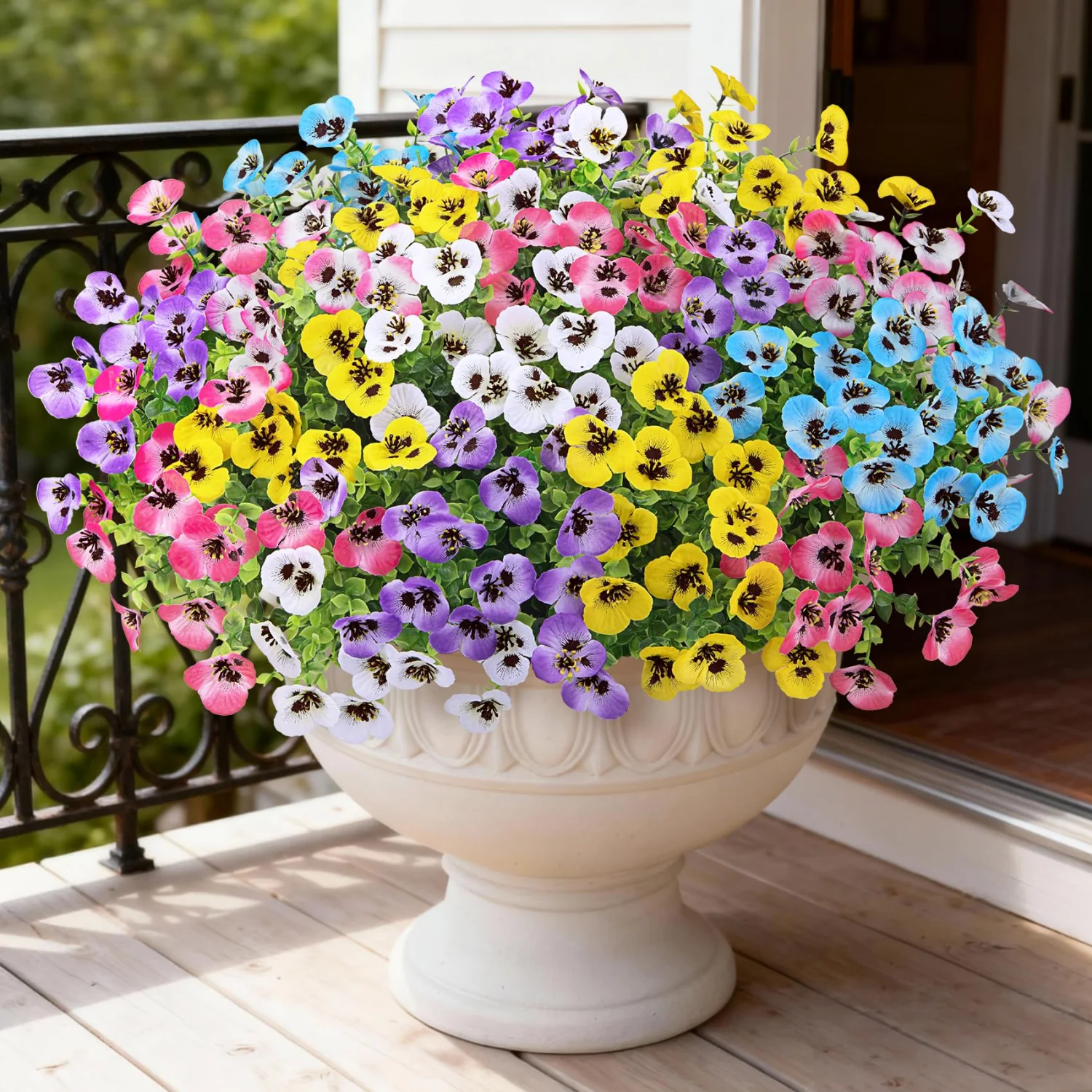 Bassion Artificial pansies, 16 bundles in Yellow, Rose Red, White, Blue, Pink and Fuchsia