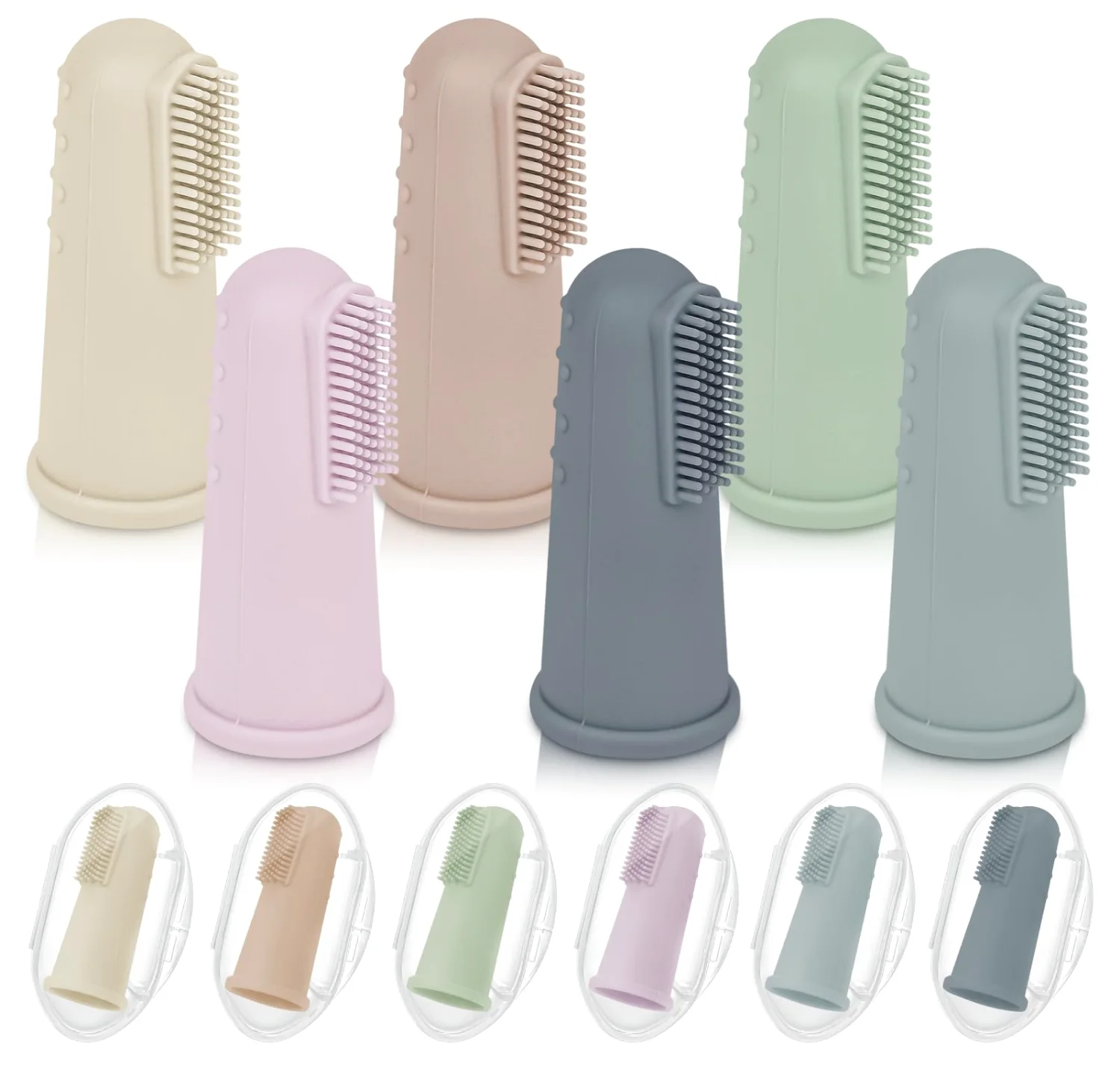 Bassion Baby finger toothbrush set, 6 pack in Gray