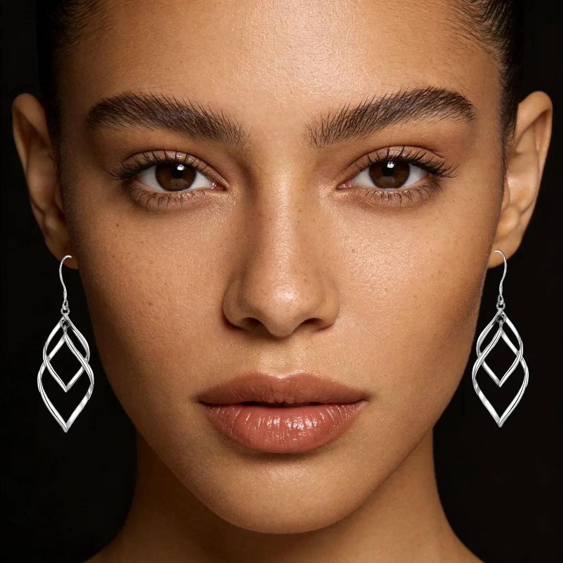 Bassion Double linear drop earrings in Gloss Silver, view 4