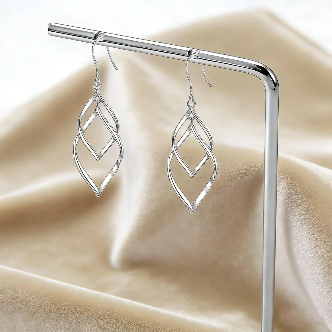Bassion Double linear drop earrings in Gloss Silver, view 5
