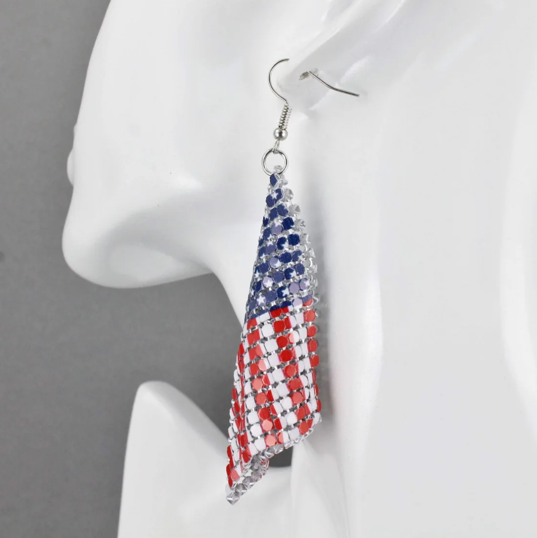 Bassion Stars and Stripes drop earrings in Red, White, Blue and Silver, view 4