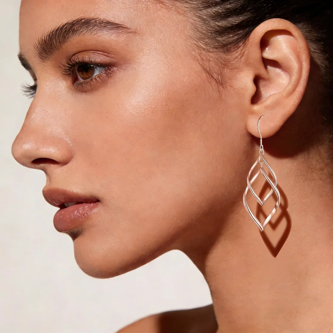 Bassion Double linear drop earrings in Rose Gold, view 2