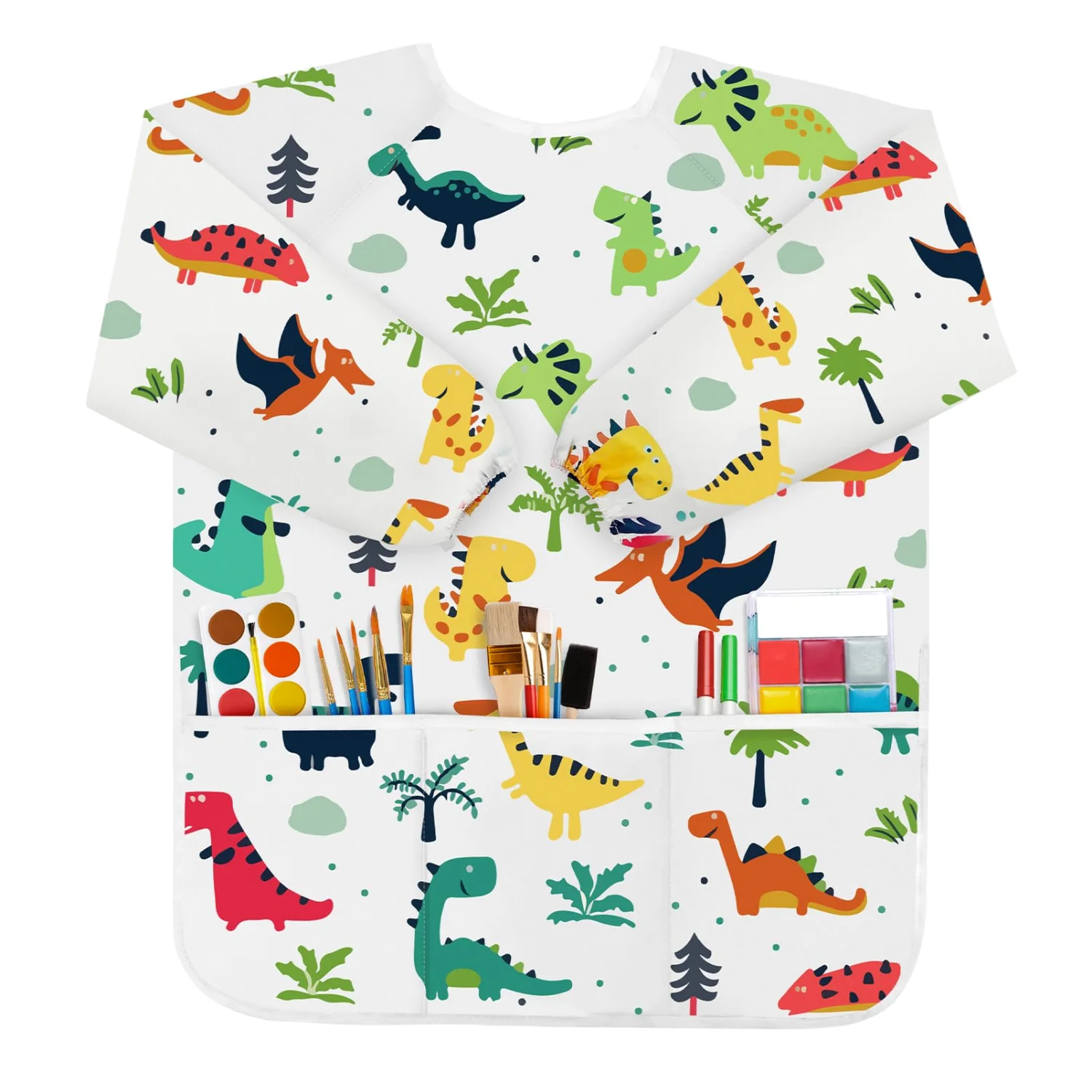 Bassion Kids art smocks in Dinosaur White