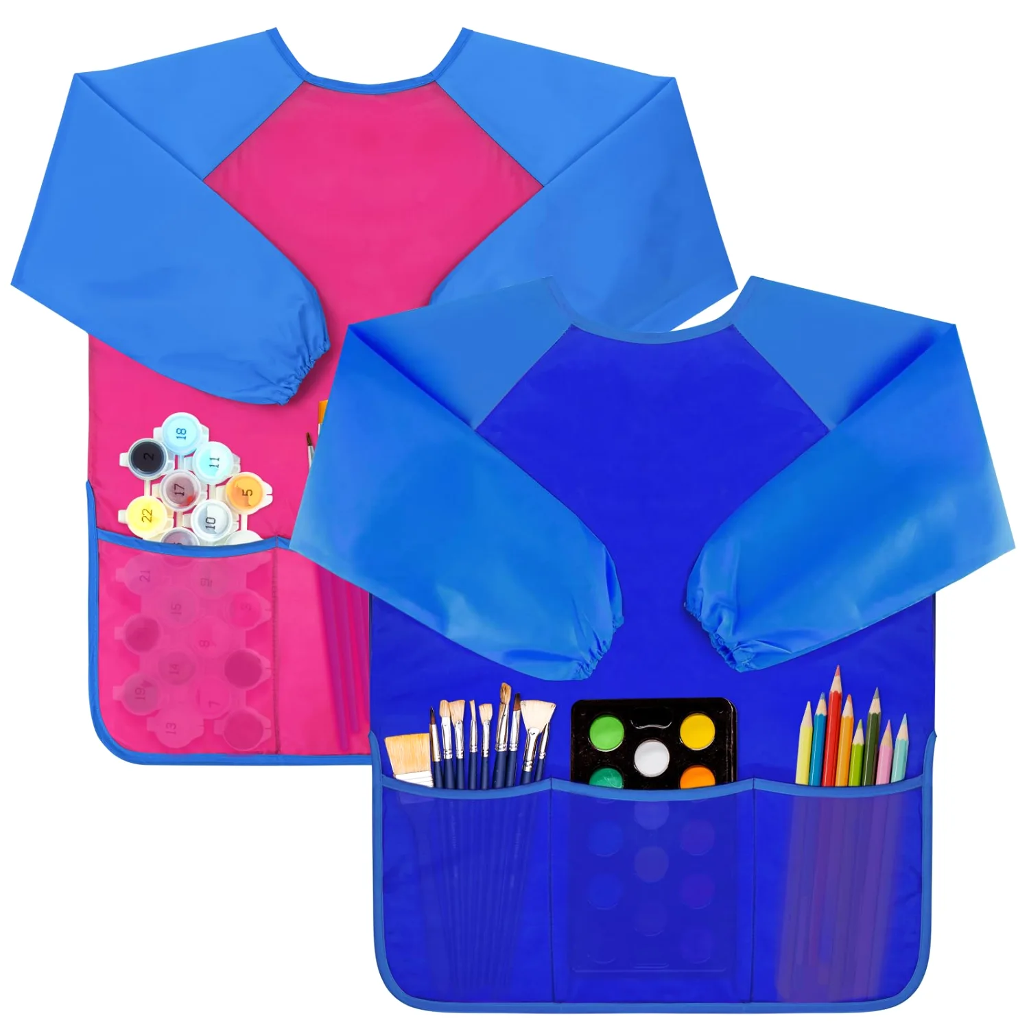 Bassion Kids art smocks in Pink Blue, 2-pack