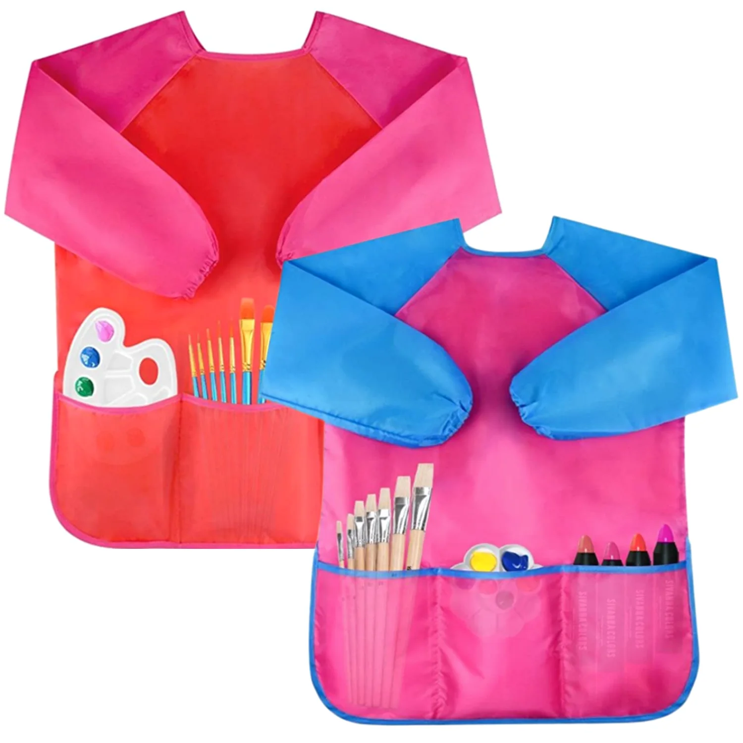 Bassion Kids art smocks in Pink Red, 2-pack