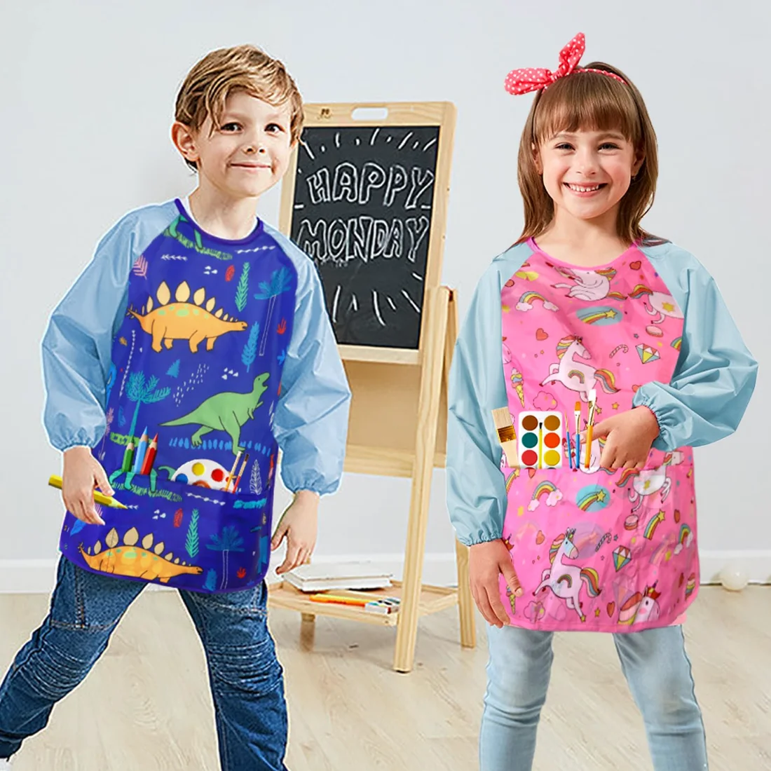 Bassion Kids art smocks in Rainbow Pink, 2-pack, view 3