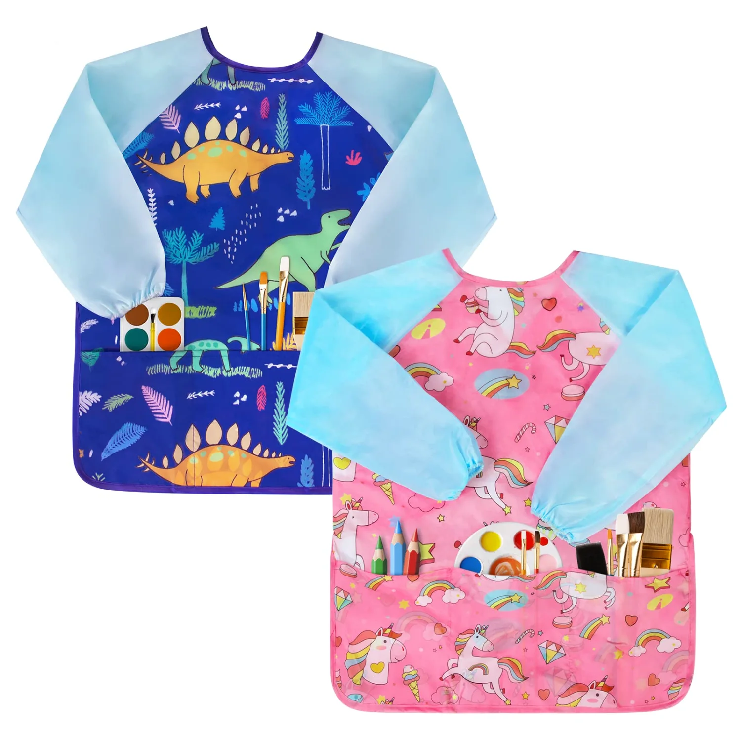 Bassion Kids art smocks in Rainbow Pink, 2-pack