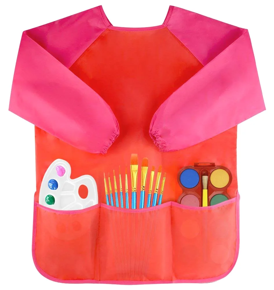 Bassion Kids art smocks in Red Purple, 2-pack, view 3