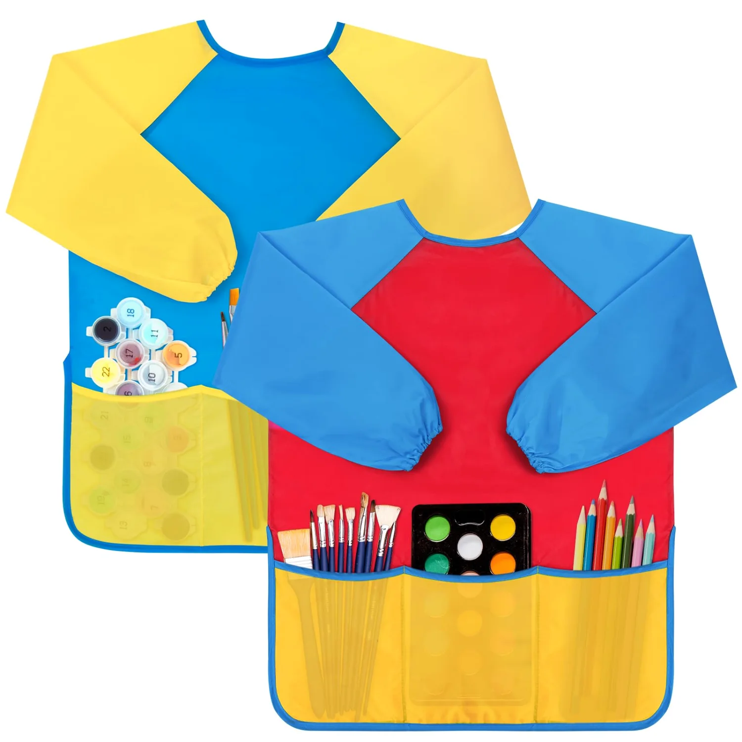 Bassion Kids art smocks in Yellow Blue, 2-pack