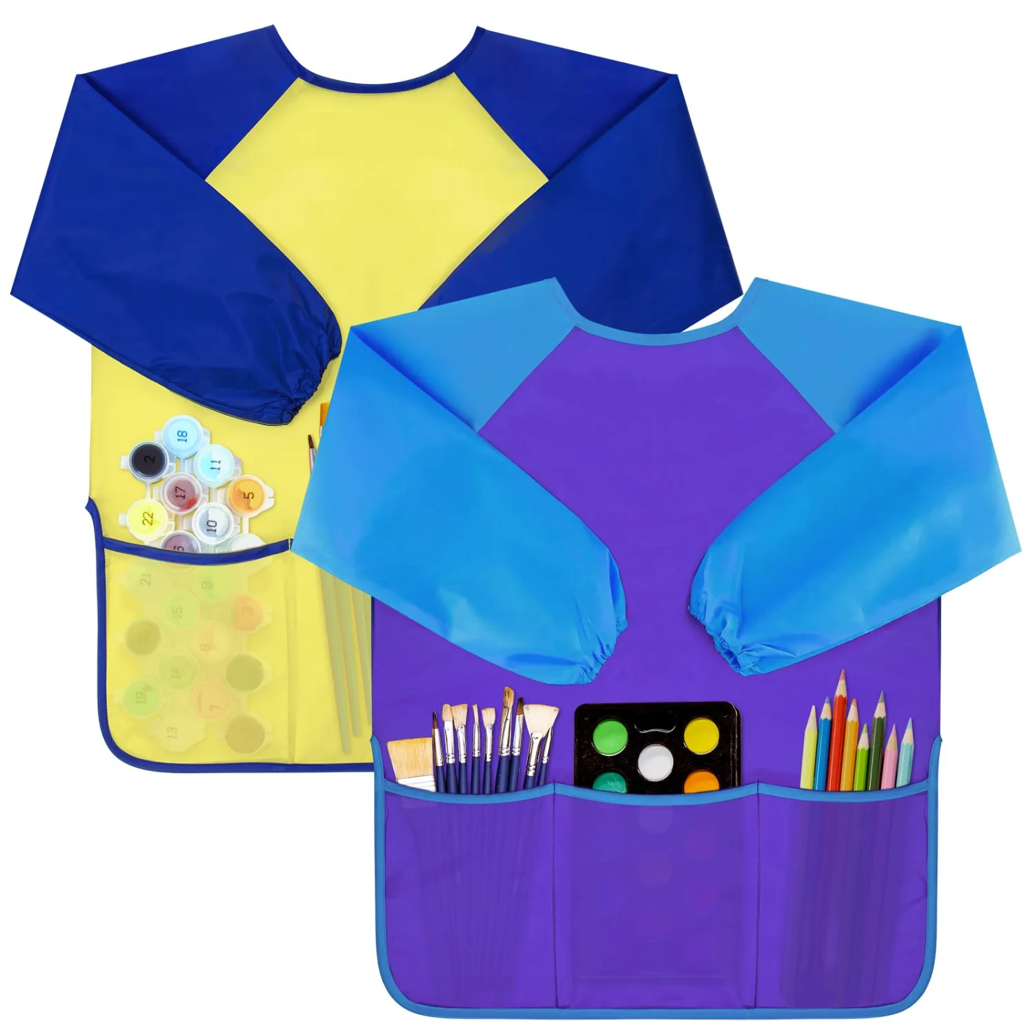Bassion Kids art smocks in Yellow Purple, 2-pack
