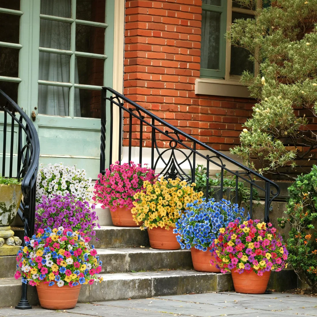 Bassion Outdoor flower bundles, 16 pack in Fuchsia Blue Yellow White, view 3
