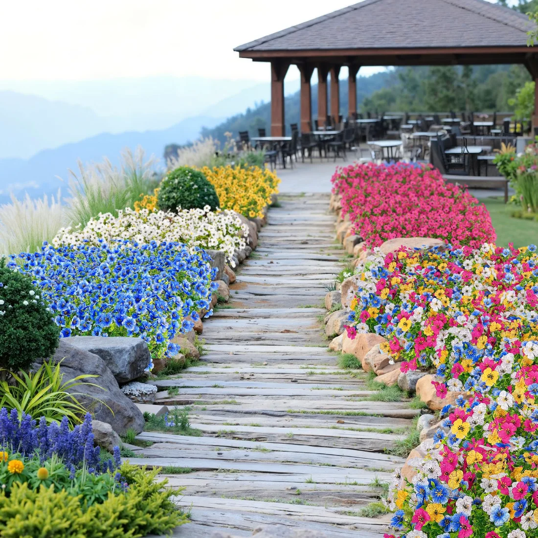 Bassion Outdoor flower bundles, 16 pack in Fuchsia Blue Yellow White, view 4