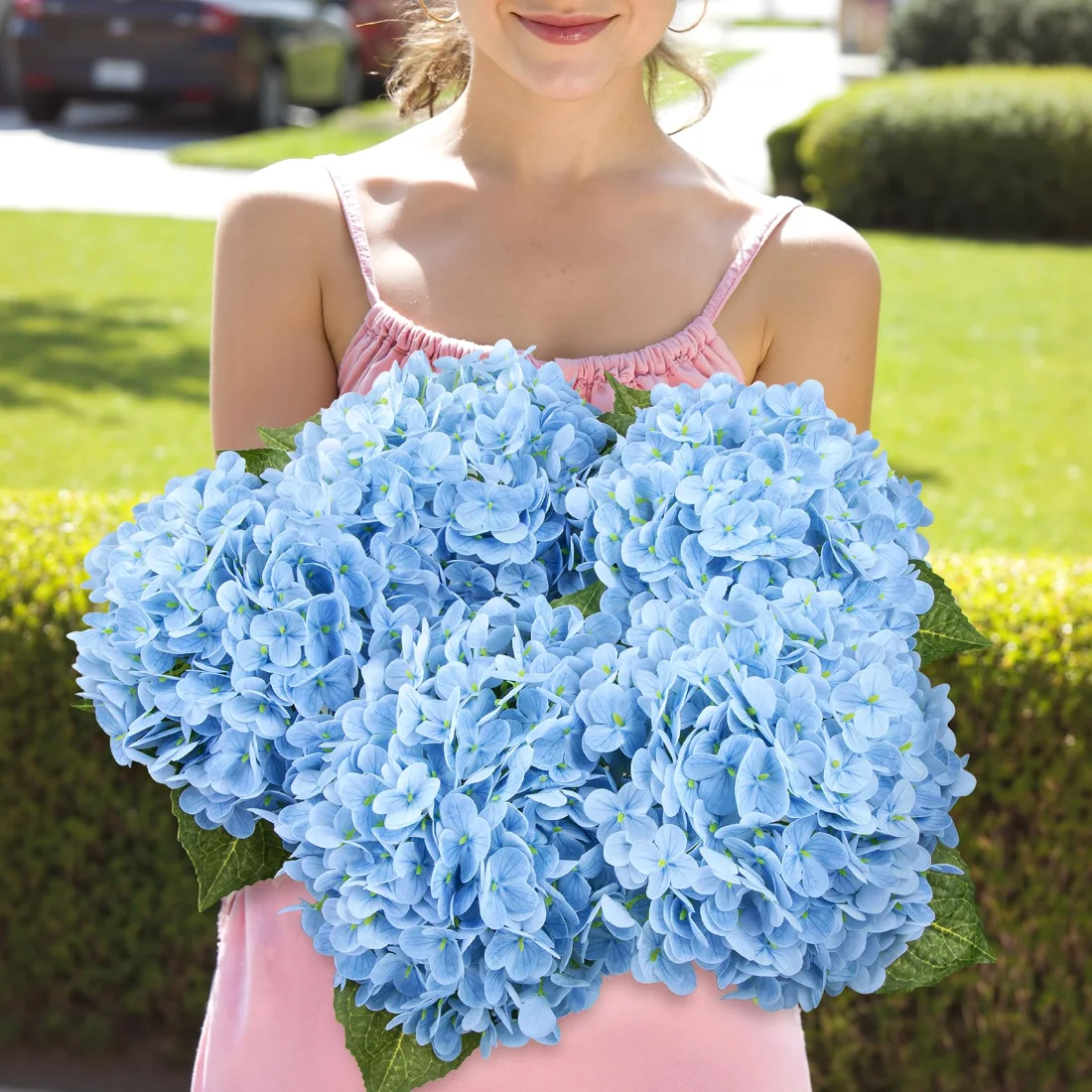 Bassion Real-touch hydrangeas, 4 stems in Blue, view 4