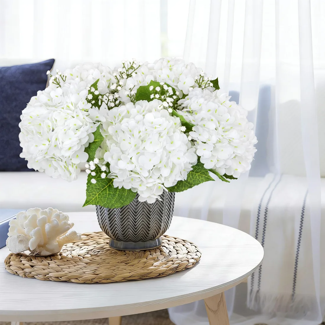 Bassion Real-touch hydrangeas, 4 stems in White, view 2