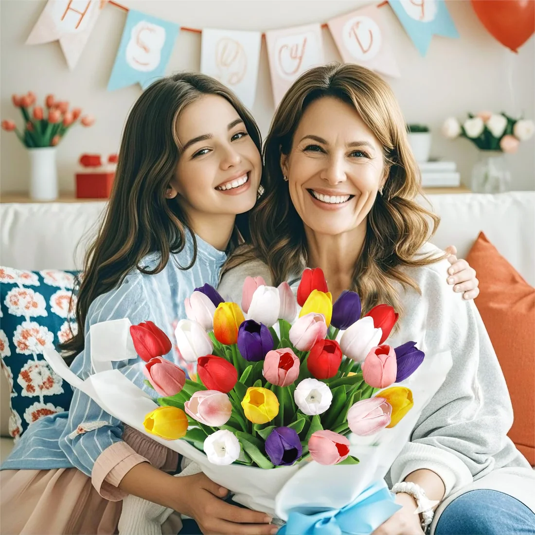 Bassion Real-touch tulips, 30 stems in Multicolor, view 4