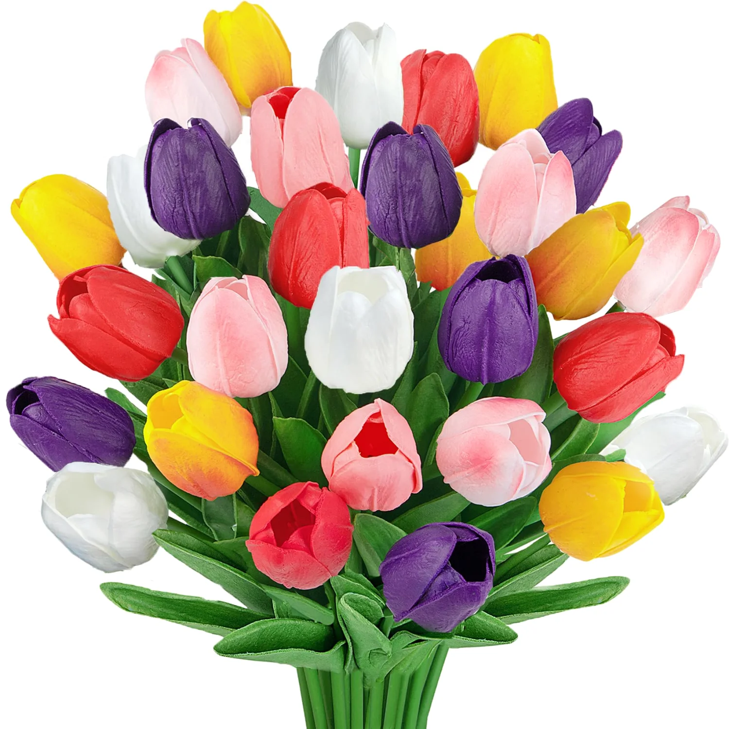 Bassion Real-touch tulips, 30 stems in Multicolor