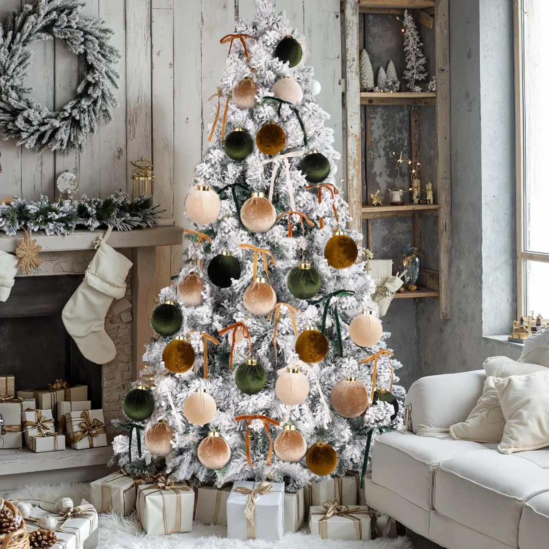 Bassion Velvet Christmas ornaments, 36 pieces in Brown and Green, view 4